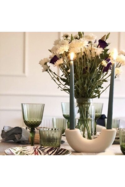 LİNECRAFT Beyaz Şamdan Mumluk U Şeklinde