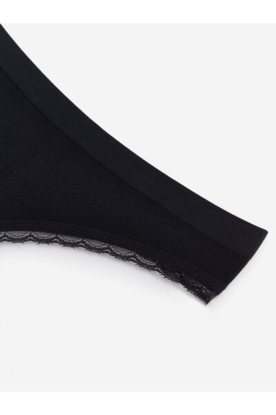 LC Waikiki New Black Lace Detailed Thong Panties