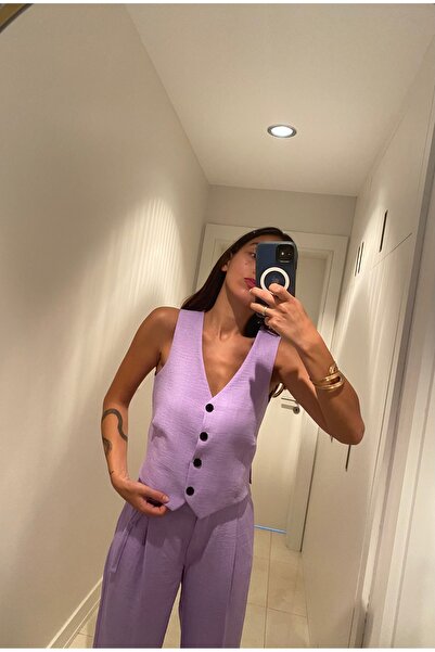 cn novembersun Lila vászon szett - megkötős mellény és nadrág