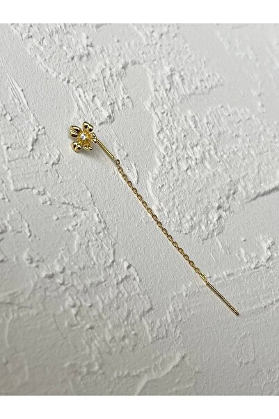 ds denizden silver Tekli Gümüş Çiçekli Zincir Küpe - 1 Adet