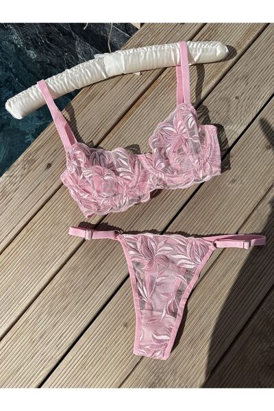 MILANOFOX Set bralet cu sârmă, brodat cu flori, pentru femei