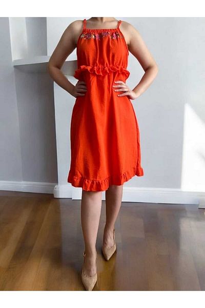 BEBE PLUS Ruffle Embroidered Dress