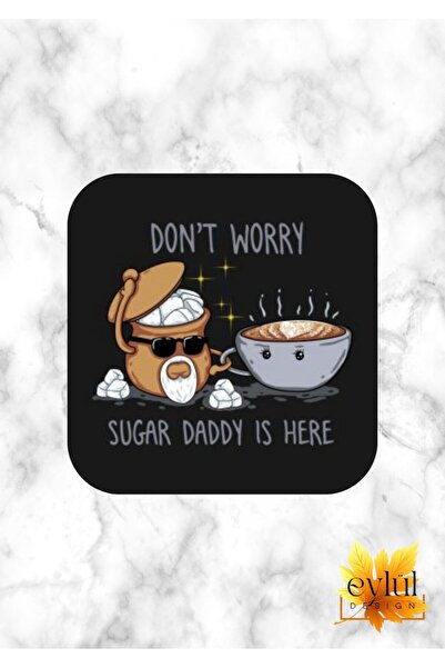 Eylül Design Coffee Themed Fun Special Design Colorful Printed Mdf Square Coa...