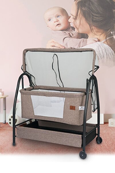 Bebelovv Keten Kumaş Profil Sallanabilir Portatif Anne Yanı Cibinlikli Siyah ...