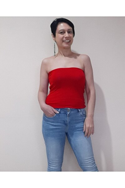 Mertcan Butik Red Strapless Long Size Combed Cotton Viscose Tank Top Badi