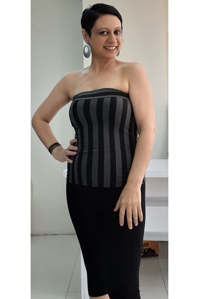 Mertcan Butik Strapless Black Smoked Striped Viscose Badi T-Shirt
