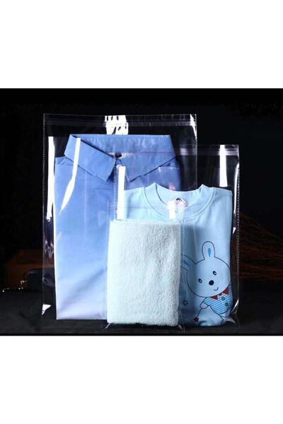 BossPack Şeffaf Bantlı (30x40 Cm) Parlak Jelatin Poşet (100 Adet) - Şeffaf Hediye Poşeti