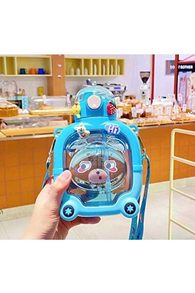 Genel Markalar Mavi Motivasyonel Ayıcık Su Matarası Çocuk Suluk 1000 ml Sticker