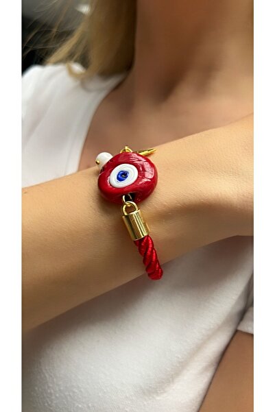 Kutcha Accessories Kırmızı Dana Gözü Nazar Boncuklu Bileklik