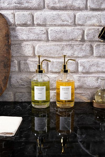 La Casa Art Кухненски стъклен дозатор за течен сапун от 2 части, 500 ml (6 БР. ЕТИКЕТ) Lcats20121