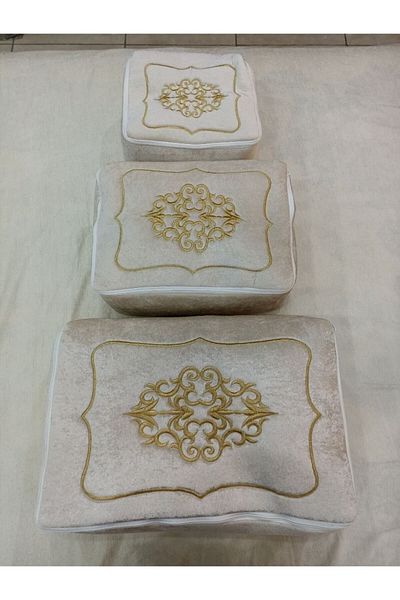 Yarençeyiz Dowry Velvet Gold Embroidered 3-Piece Bundle Engagement Bride Groom Storage Gold1
