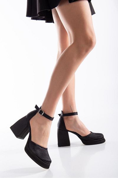 LilyaShoes2024 Lilya Shoes Platform Heel Satin Closed Front Orthopedic Shoes Black