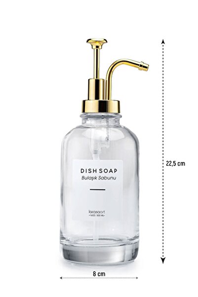 La Casa Art 500 ml Tezgah Üstü Cam Sıvı Sabunluk Mutfak (6 ADET ETİKET) Lcats20121