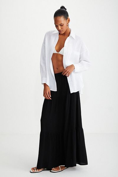 GRIMELANGE Gaia Women's White Shirt - 100% Linen, Long Sleeve, Single Pocket, Oversize Fit