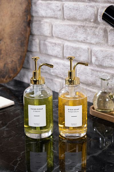 La Casa Art Кухненски стъклен дозатор за течен сапун от 2 части, 500 ml (6 БР. ЕТИКЕТ) Lcats20121