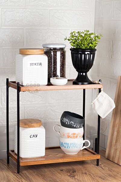 kitchen trend Justwood 2 Katlı Dikdörtgen Metal Stantlı Mutfak Rafı Tezgah Üs...