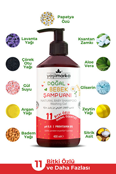 yeşilmarka Doğal Bebek Şampuanı– Çilek Aromalı-doğal Ve Organik Içerik- Bebek Cildi Için Ideal