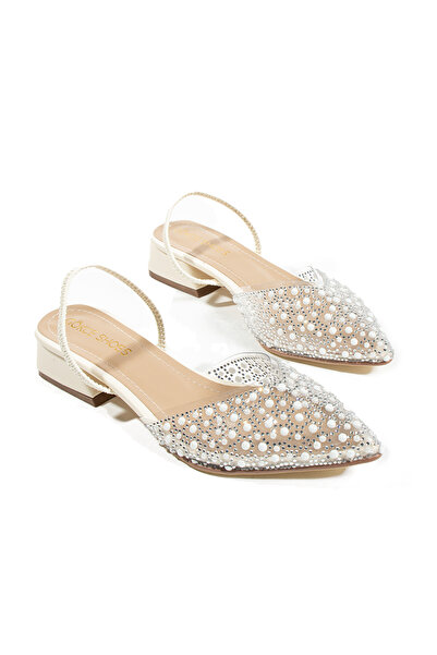 Gökçe Shoes Marian Krem İnci Detay Şeffaf kadın Babet