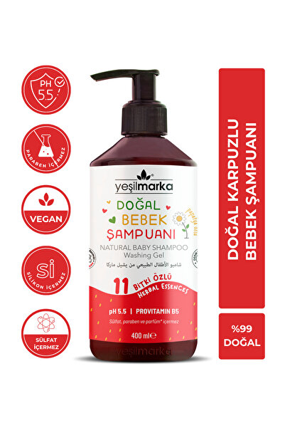 yeşilmarka Doğal Bebek Şampuanı– Çilek Aromalı-doğal Ve Organik Içerik- Bebek Cildi Için Ideal