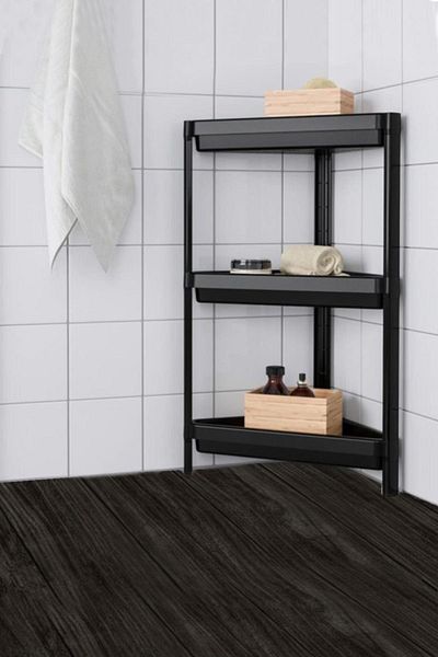kitchen trend Raft de baie negru cu colțuri pe 3 niveluri