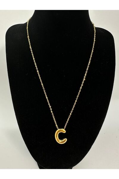 Jeros Accessories Üç Boyutlu Balon C Harf Gold Çelik Kolye