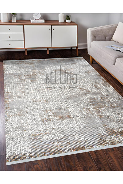 BELLİNO Yıkanabilir Kaymaz Taban Halı Pamuk Kilim Modern Çizgili Desenli Salo...