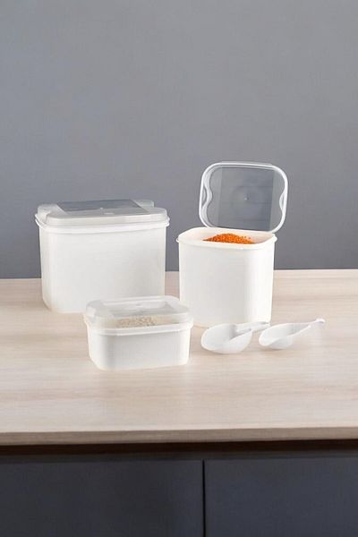 MRY HOME Vip Ahmet Masal Flour and Pulses Container 10 Lt 4.5 Lt 1.6 Lt White Storage Container with Shovel Gift Vp-039