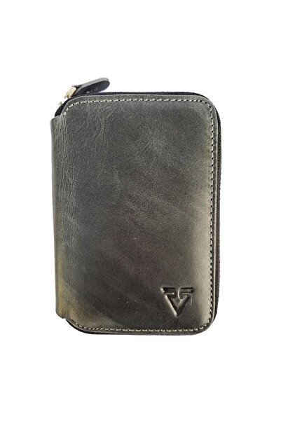 Naturel Tılsım MINI ZIPPERED WALLET GENUINE LEATHER / BLACK / SMOKE