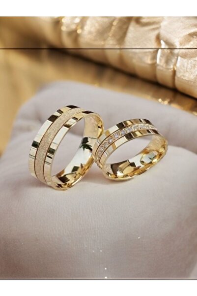 Alyans Gümüş Evi 6 Mm Taşlı Bay Bayan Alyans