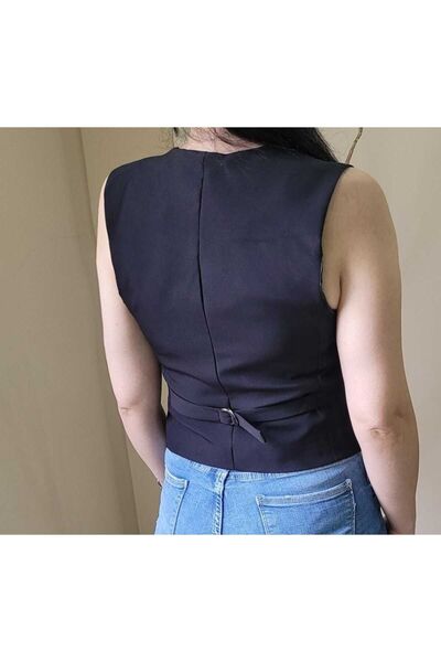 nevege V-Neck Stylish Ayrobin Vest - Women's Black 11 Woven Buttons