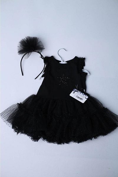 Caramell Girl's Dress with Star Embroidered Tulle and Crown on the Front