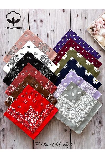Fular Marketi 12 Mixed Patterned Cotton Bandanas