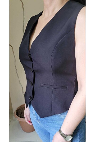 nevege V-Neck Stylish Ayrobin Vest - Women's Black 11 Woven Buttons