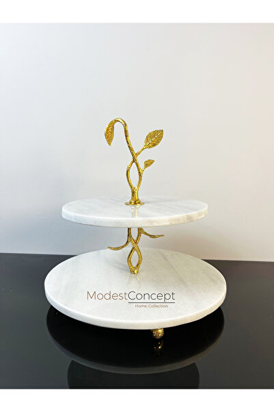 Modestmar Doğal Beyaz Mermer 2 Katlı Sunum, Servi s