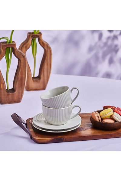 Karaca Seashell Zephyt Teetasse für 6 Personen, Hellgrau, 200 ml