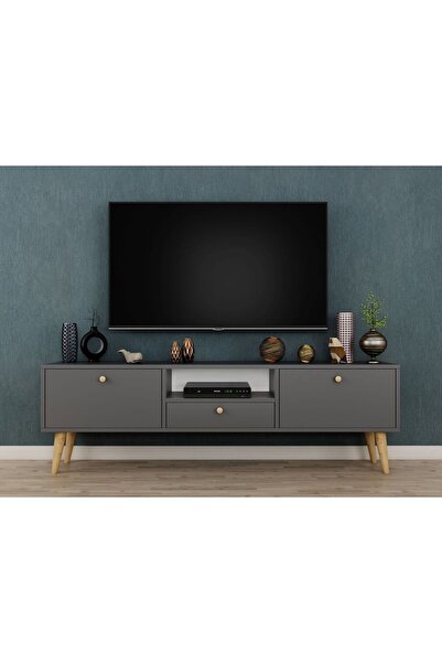 Ankara Mobilya Penta Ahşap Ayaklı 160 Cm Antrasit Tv Sehpası