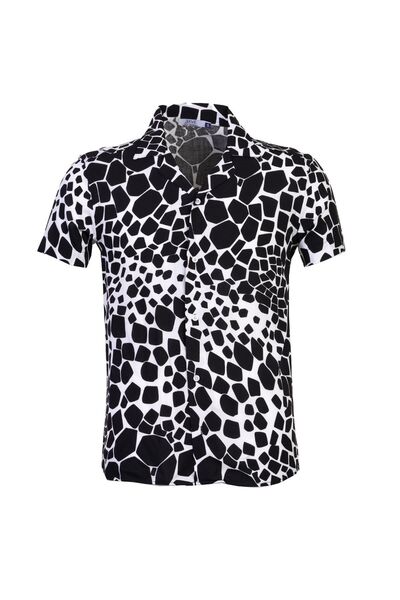 Exve Exclusive Cămașă largi cu mânecă scurtă, cu model de design abstract, alb-negru, imprimeu digital, cu croială confortabilă