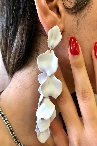 alsaccessories White Color Leaf Long Model Acrylic Stylish Dangle Earrings