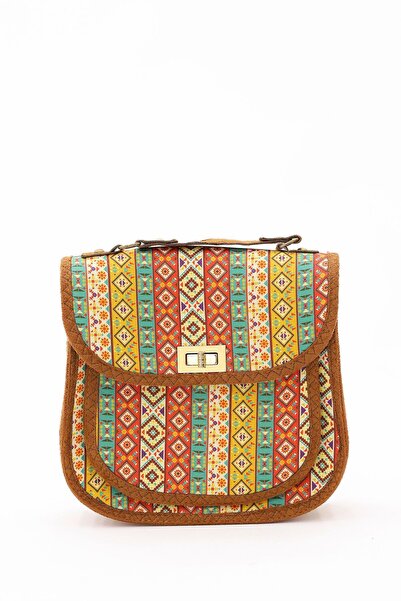 Stil حقيبة كتف نسائية منقوشة بالكليم الملون