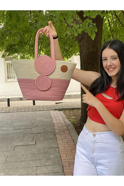 ModaCardin Geantă de plajă și de umăr - Geantă de mână cu aspect de paie de iută