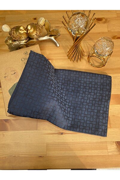 Organic Scarfs Bloom Desen Pamuk İpeksi Jakar Şal - Gece Mavisi