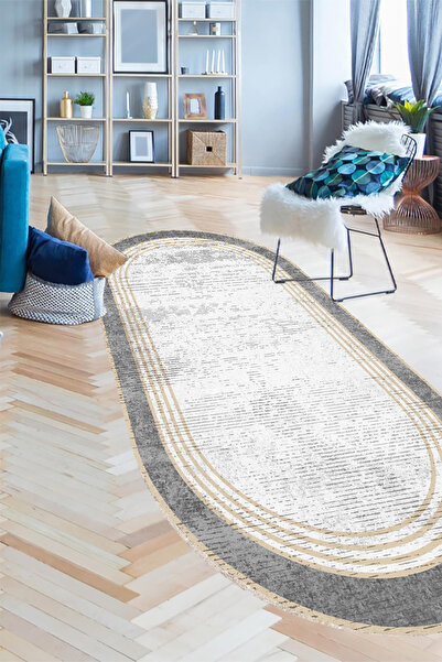 eco concept Gray Colored Living Room and Hallway Carpet - Non-Slip and Washable, Floor Mat and Dowry Mat