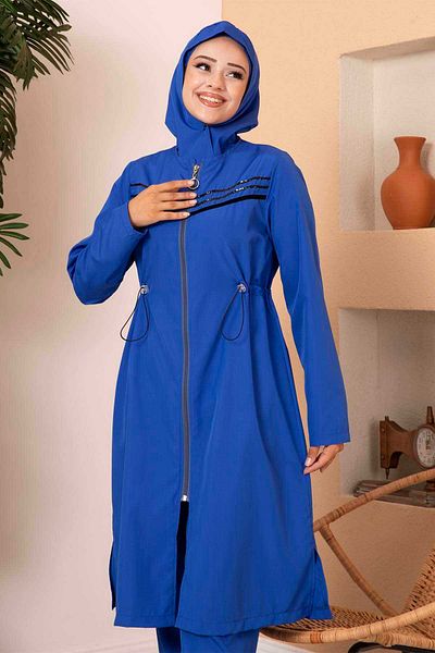 EBRUTESETTÜR Waterproof Hijab SwimSuit - Stripe Detailed