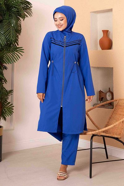 EBRUTESETTÜR Waterproof Hijab SwimSuit - Stripe Detailed