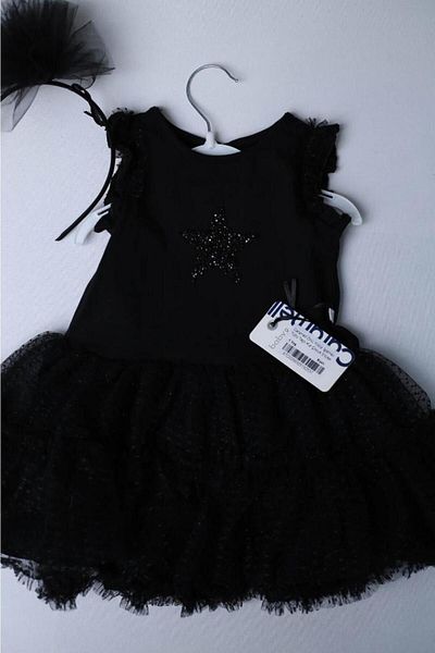 Caramell Girl's Dress with Star Embroidered Tulle and Crown on the Front