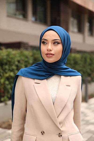 Organic Scarfs Μοντέλο Hijab Hijab Χτενισμένο Βαμβακερό Σάλι - Μπλε Βενζίνη
