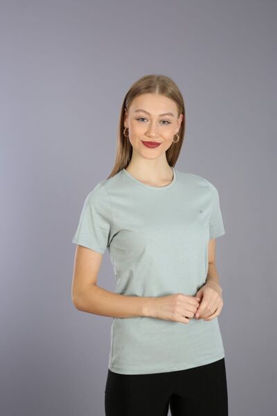 Kallisto Πλεκτό μπλουζάκι Water Green Cotton Crew Neck με κοντό μανίκι