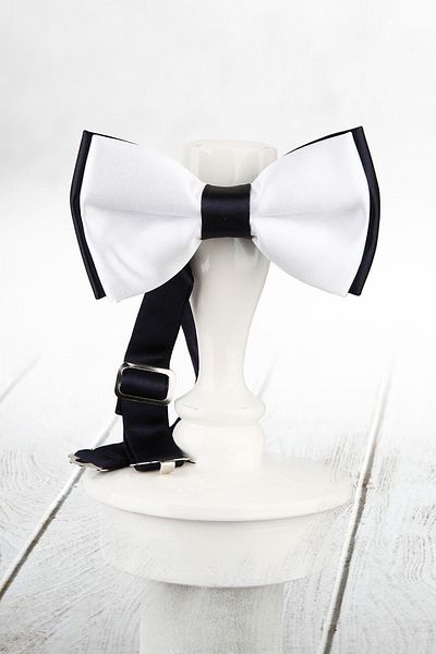 Kravatkolik Men's White - Navy Blue Color Satin Bow Tie SP53