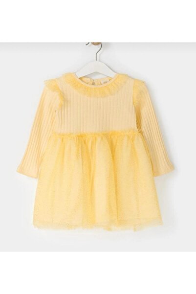 Bupper Mevsimlik Uzun Kollu %100 Pamuk Astarlı Kız Çocuk Tüllü Elbise 1-4 Yaş