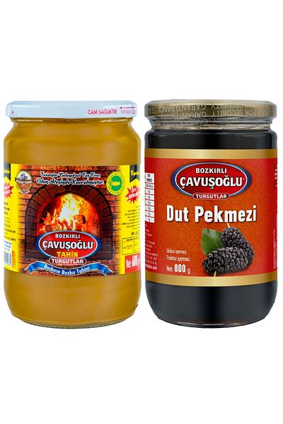 Bozkırlı Çavuşoğlu Wood Fire Bran-Free Steppe Tahini Glass Jar 600g Mulberry Molasses Glass Jar 800g